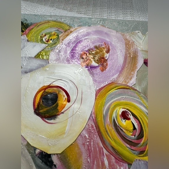 Original Art Painting Mixed Media Acrylic Collage on Canvas 12x16 Pink Floral - Picture 6 of 12